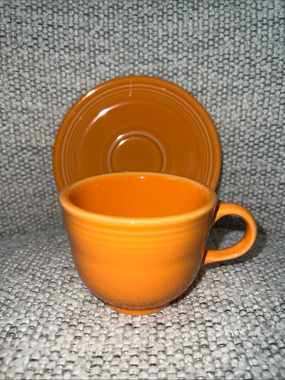 Fiesta Tangerine Ceramic Tea Cup and Saucer Set - Excellent Condition!